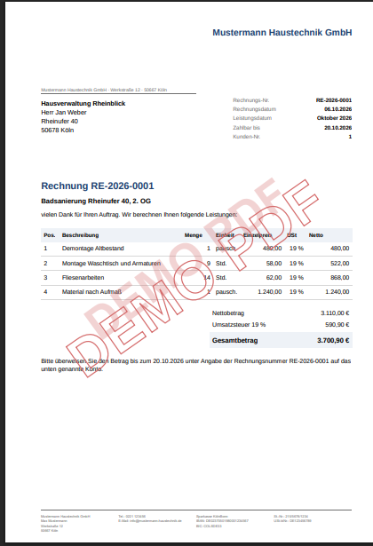 Alle Funktionen funktionieren – nur die PDF hat ein Wasserzeichen
