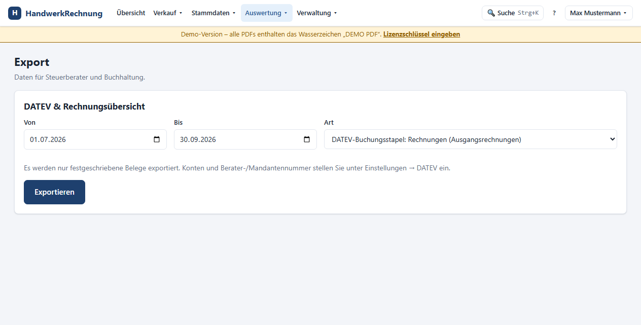 DATEV-Export für den Steuerberater